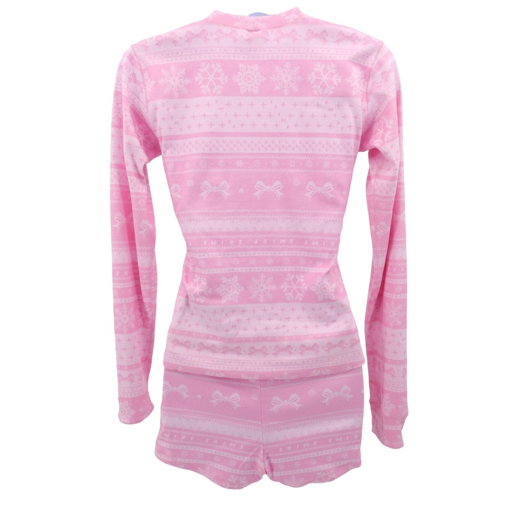 SKIMS Pink Pointelle Sleep Set S Bow Print Henley Top Shorts Lounge Pajamas - Picture 3 of 8
